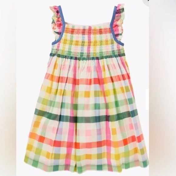 MINI BODENGirls Rainbow Gingham Sun Dress Fully Lined 100% Cotton Sz 7-8Y